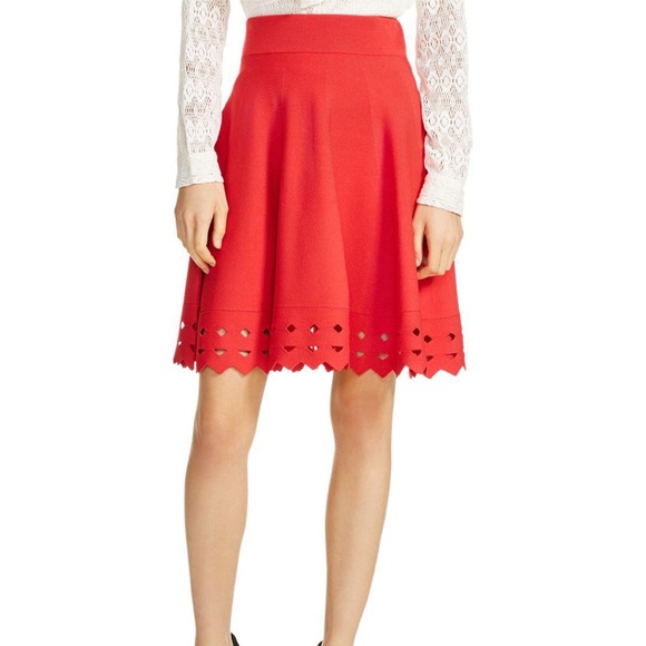 Maje Dresses & Skirts - Maje cut out hem June red rubbed knit mini skirt